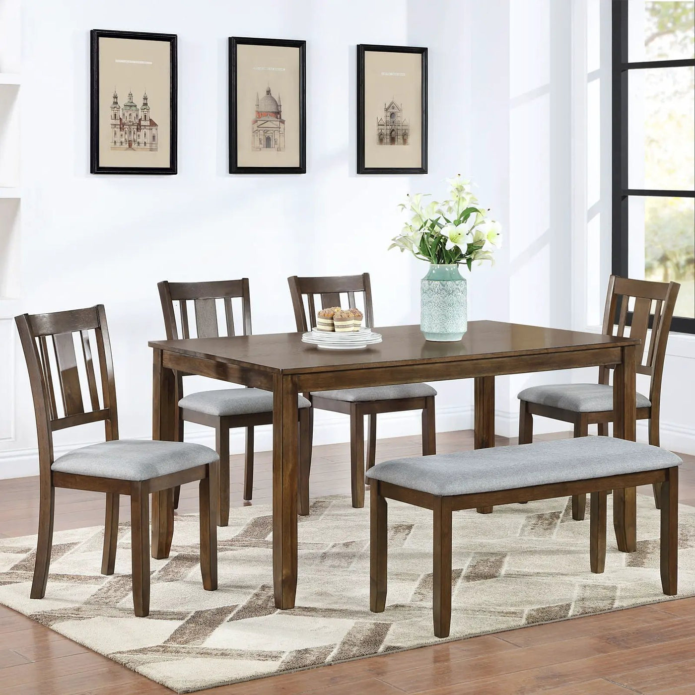 Kitchen Dining Set, Rectangular Dining Table With Upholstered Chairs by Unique Piece Furniture