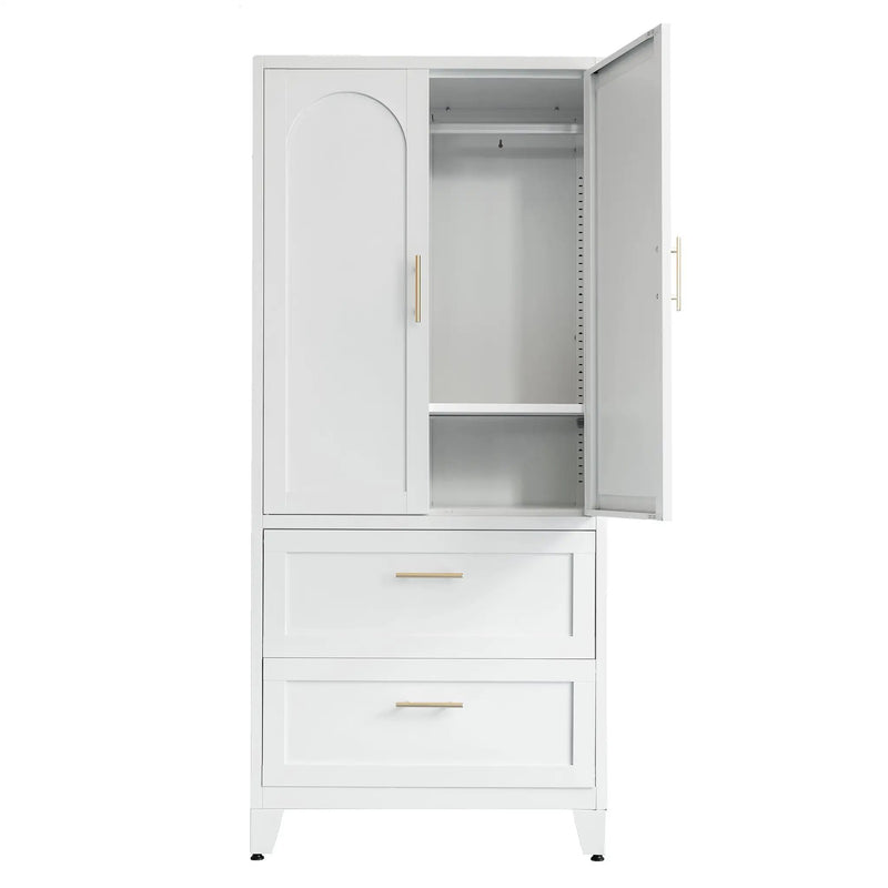 71" Tall Metal Wardrobe Cabinet with 2 Drawers and Hanging Rod by HouseOfZazla