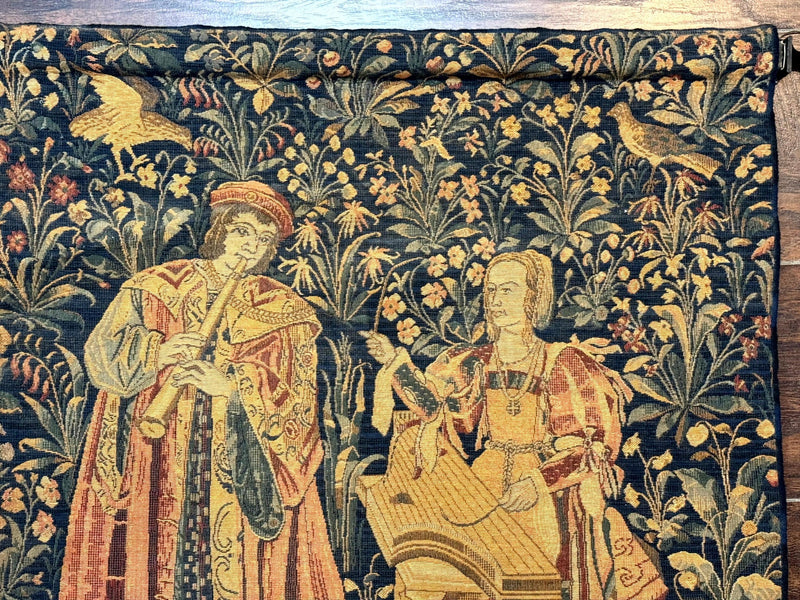 Vintage Belgium Tapestry 2x3 with Red, European Design, Flemish Tapestry by Jewel Rugs