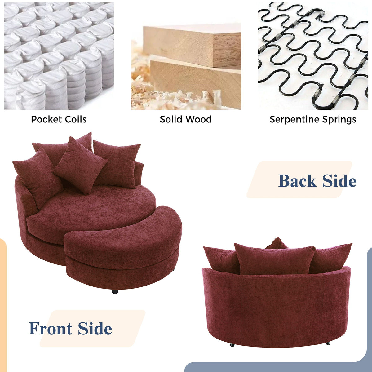 360° Swivel Accent Barrel Chair With Storage Ottoman & 4 Pillows, Modern Leisure Chair Round Accent For Living Room, photo 18 of 31