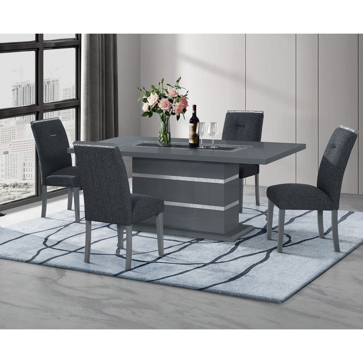 Ariya Dining Table with High Gloss Finish - Dark Gray or White, photo 7 of 11