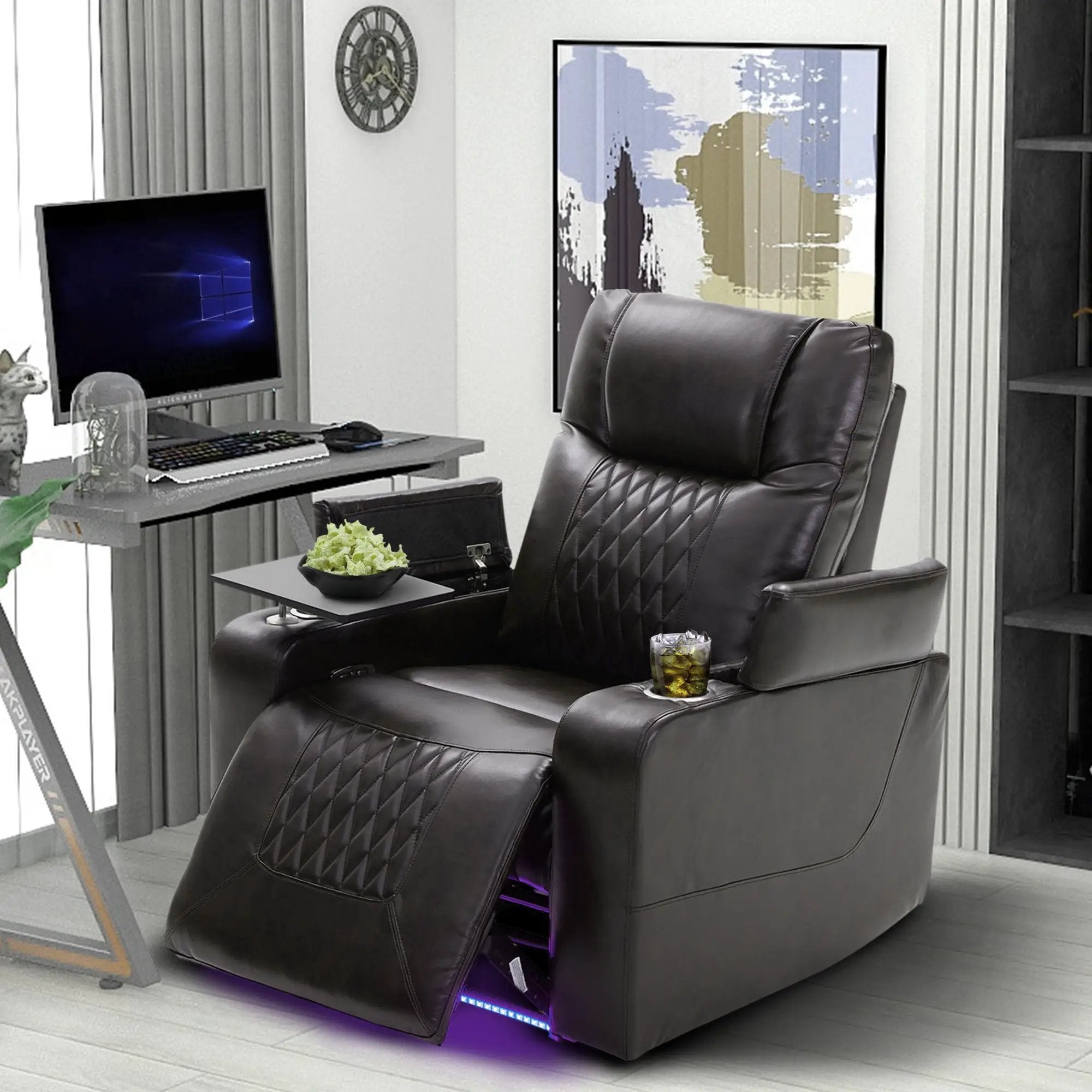 Power Motion Recliner With USB Charging Port And Hidden Arm Storage 2 Convenient Cup Holders Design And 360 Degree Swivel Tray Table by HouseOfZazla