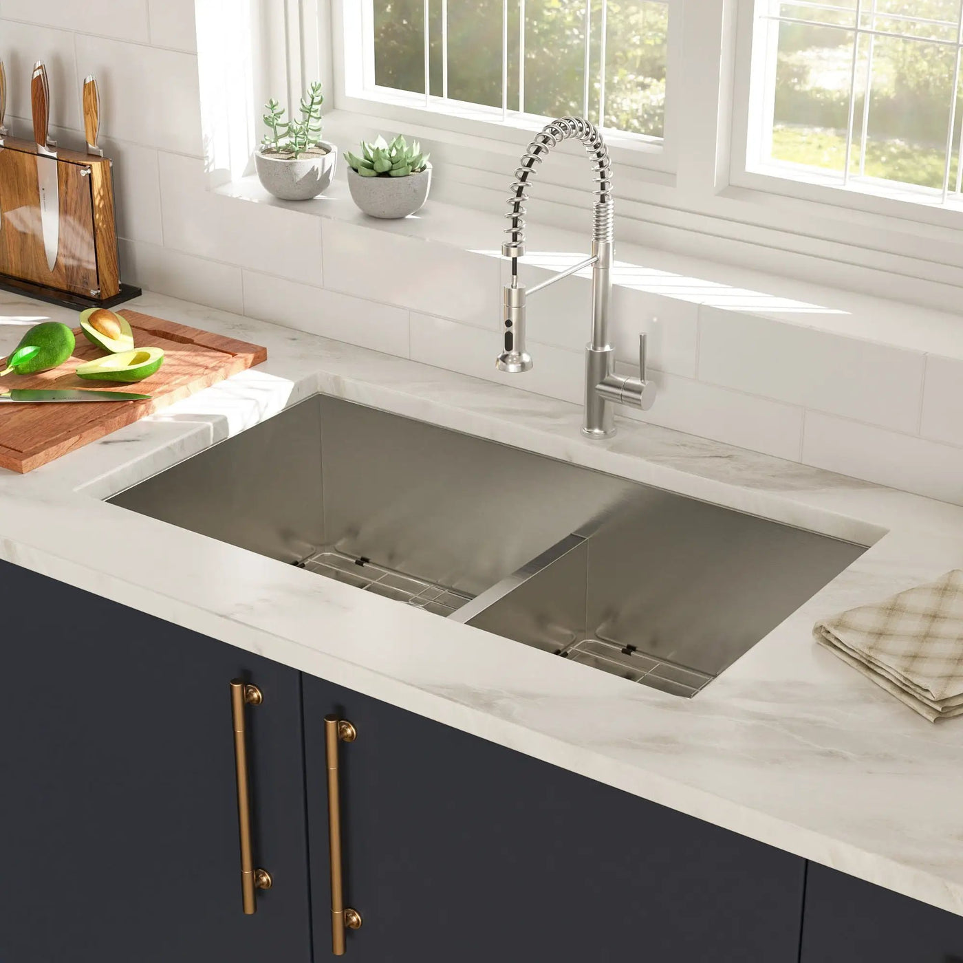 Modern Double Bowl Undermount Sink Design With 10" Deep Basins by HouseOfZazla