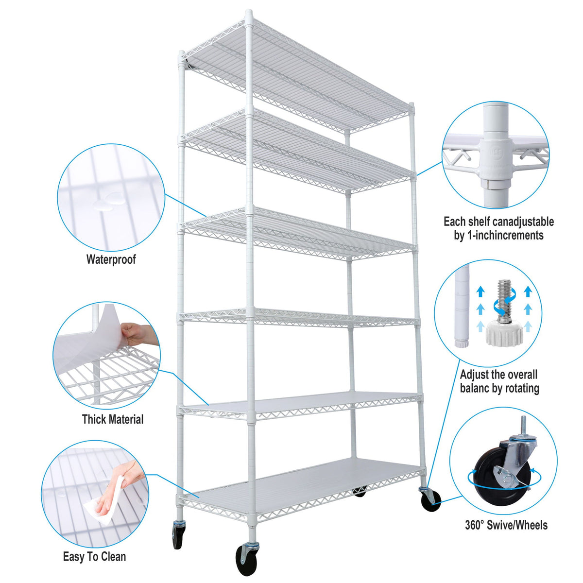 6 Tier 6000Lbs Capacity Nsf Metal Shelf Wire Shelving Unit, Heavy Duty Adjustable Storage Rack With Wheels & Shelf Liners For Commercial Grade Utility Steel Storage Rack, photo 26 of 40