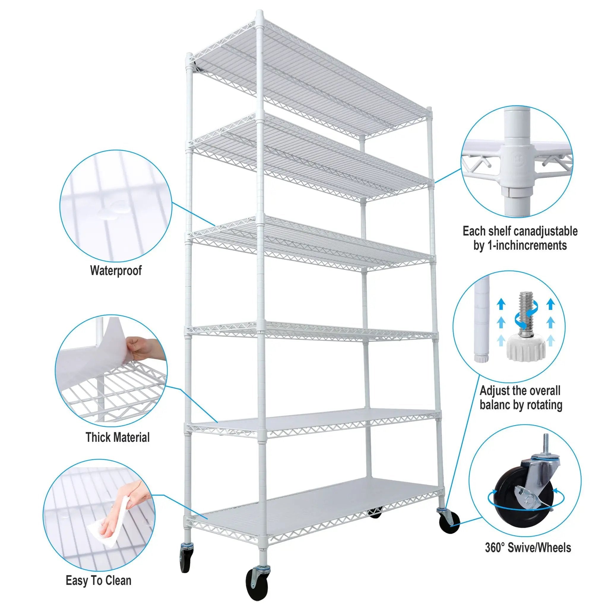 6 Tier 6000Lbs Capacity Nsf Metal Shelf Wire Shelving Unit, Heavy Duty Adjustable Storage Rack With Wheels & Shelf Liners For Commercial Grade Utility Steel Storage Rack by Unique Piece Furniture