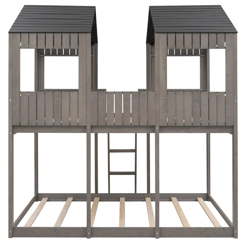 Bunk Bed With Roof, Window, Guardrail, Ladder by Unique Piece Furniture
