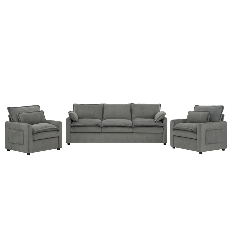 Modern Sofa Set With Double Layer Cushion And Side Storage Pockets by HouseOfZazla