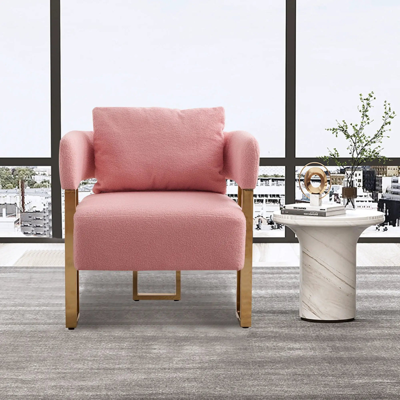 Modern Decorative Chair Teddy Fleece Upholstered And Metal Foot by HouseOfZazla