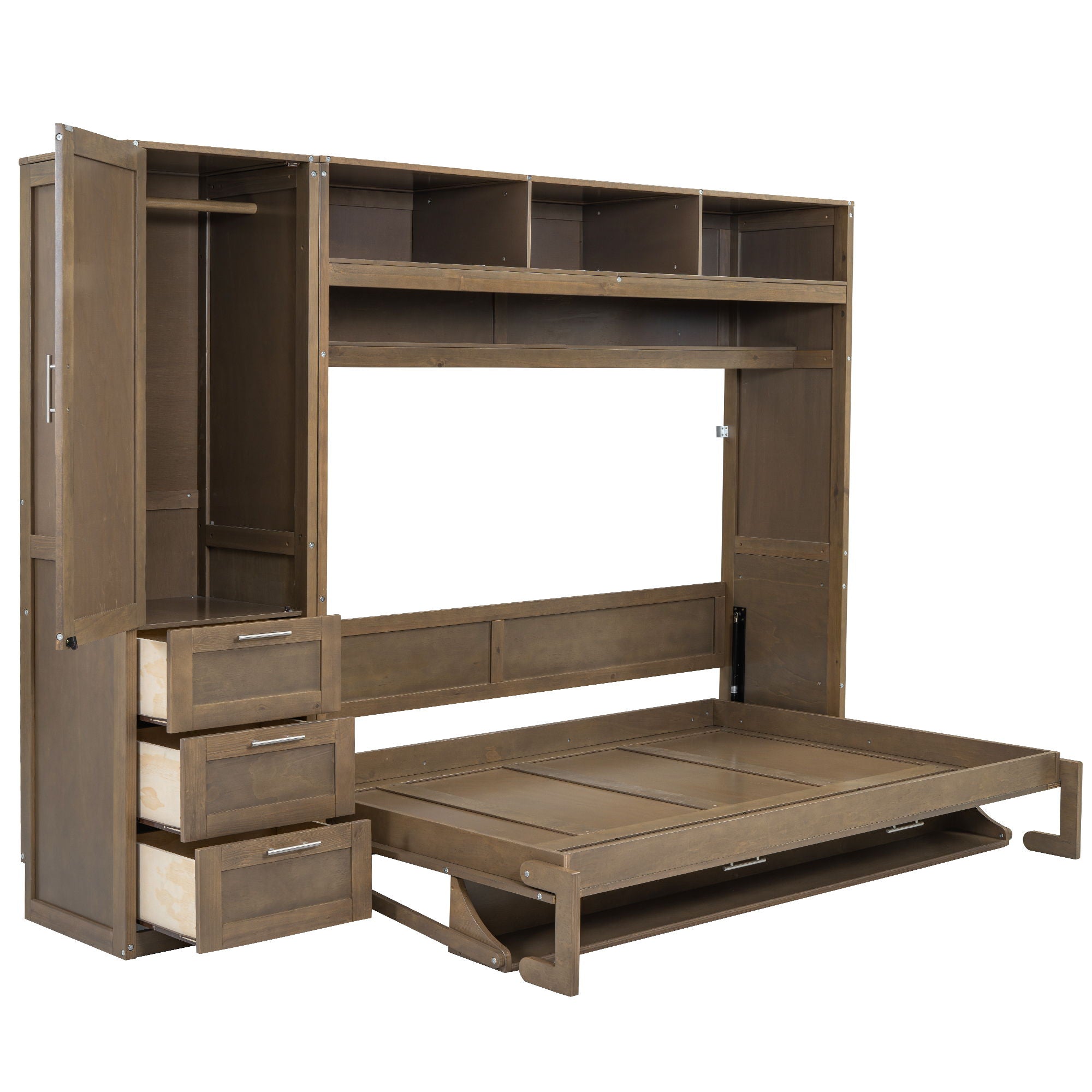 Full Size Murphy Bed With Wardrobe, Drawers, And Open Shelves - Wood by HouseOfZazla