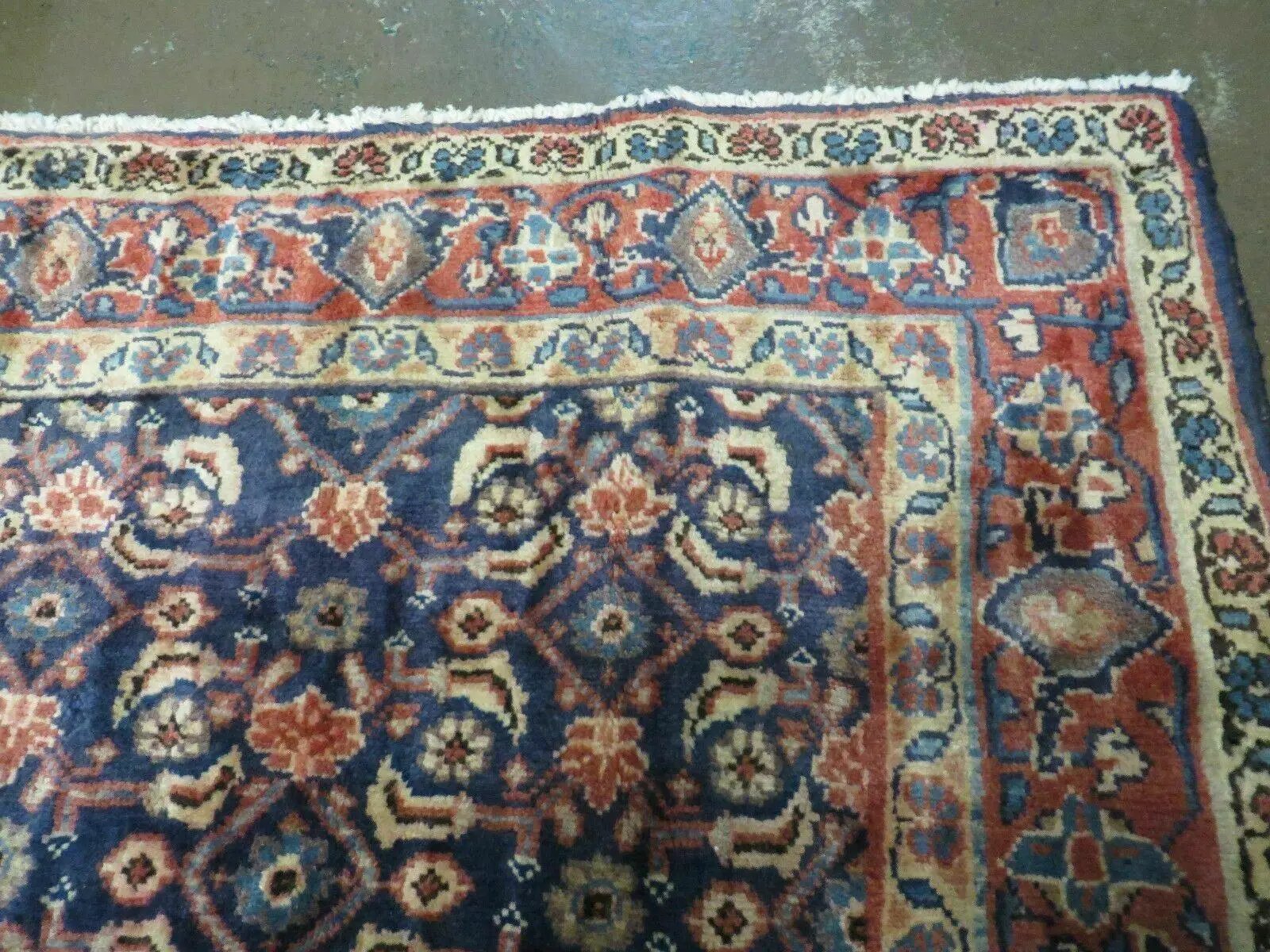 3'7" X 10' Antique Handmade India Floral Oriental Wool Runner Rug Organic Blue by Jewel Rugs