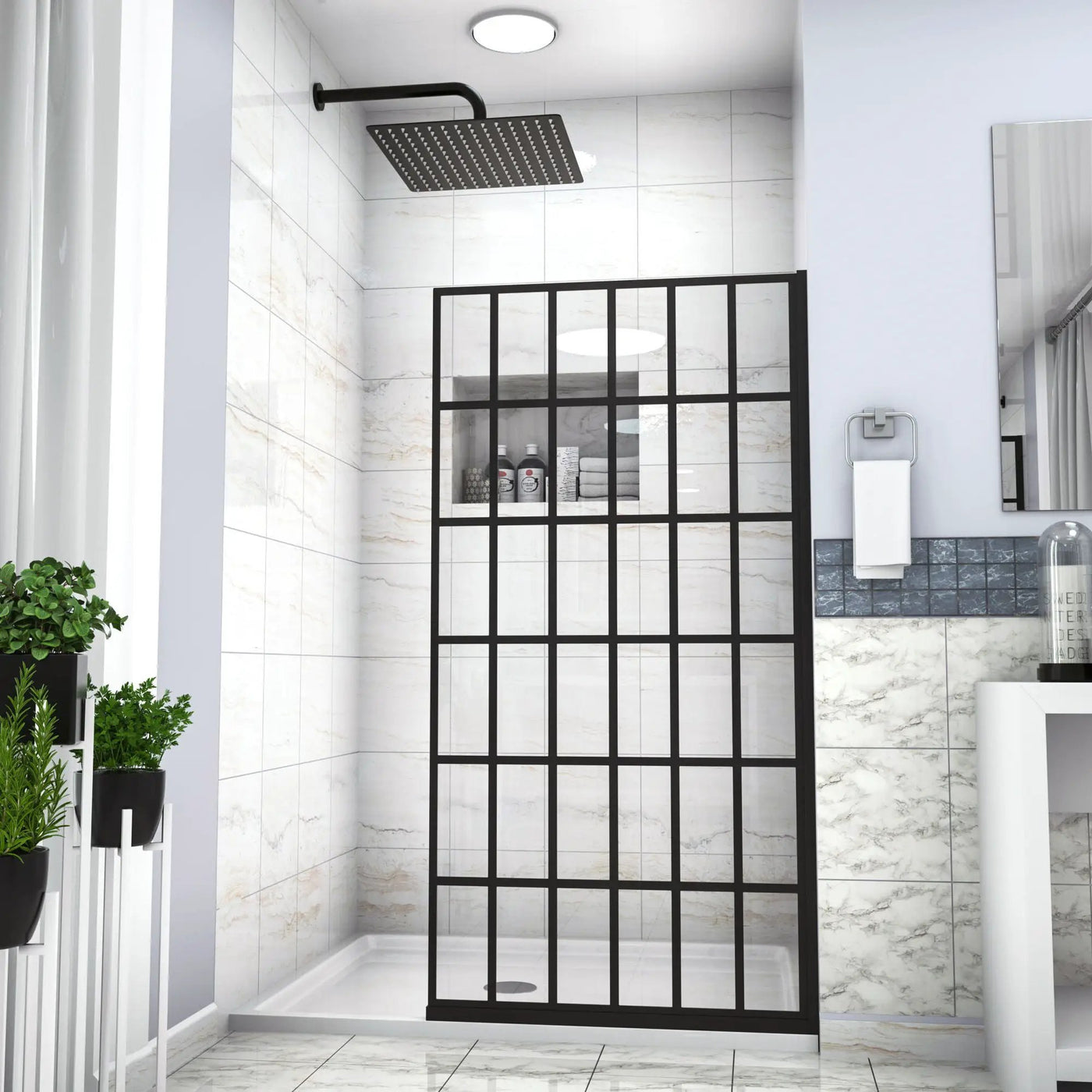 Frameless Fixed Shower Door, Open Entry Design by HouseOfZazla