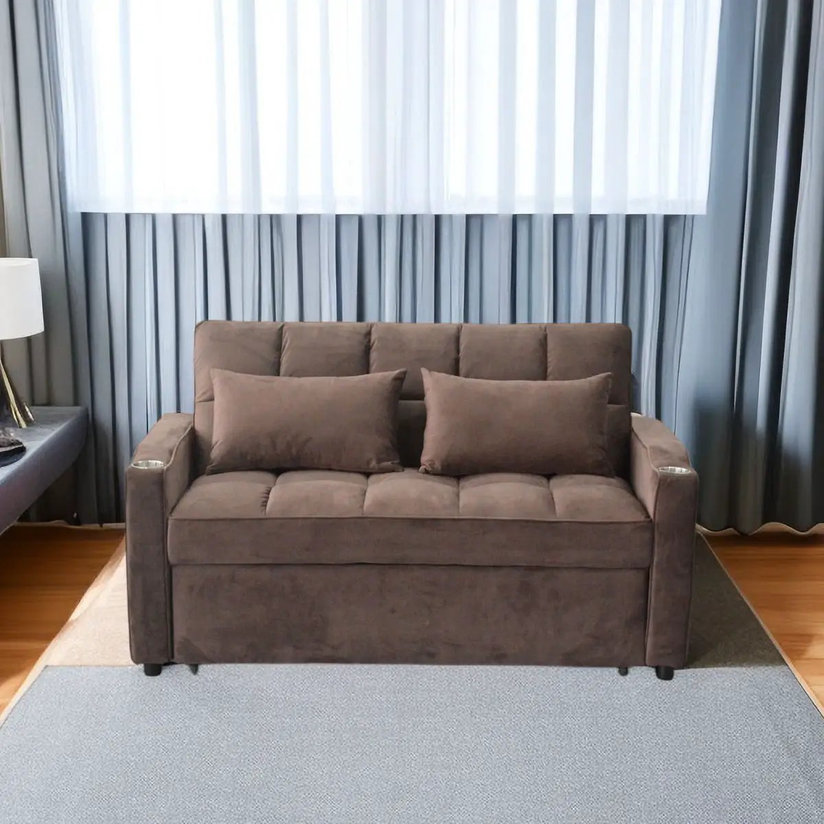 3 In 1 Convertible Sleeper Sofa Bed, Modern Fabric Loveseat Futon Sofa Couch With Pullout Bed, Small Love Seat Lounge Sofa With Reclining Backrest, Furniture For Living Room by Unique Piece Furniture