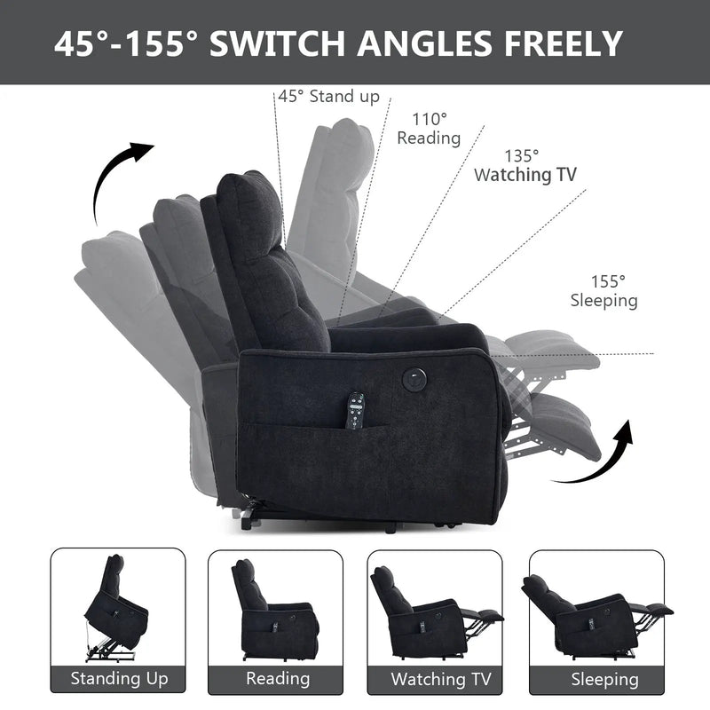 Black Chenille Single Motor Power Lift Recliner Chair by HouseOfZazla