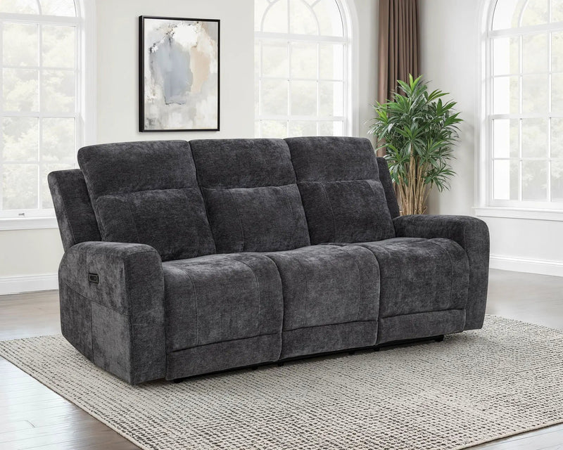 Kennett Chenille Upholstered Power Reclining Sofa Dark Grey by Unique Piece Furniture