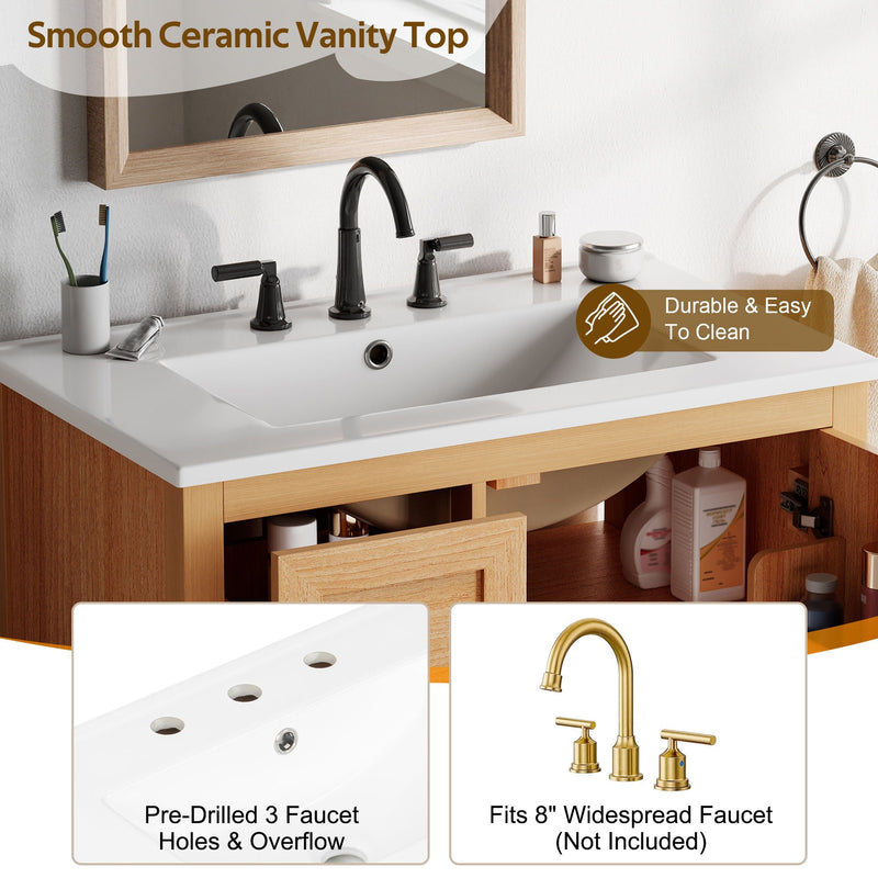 Modern Bathroom Vanity With Sink, Soft Close Drawers & Door, Storage Rack by HouseOfZazla
