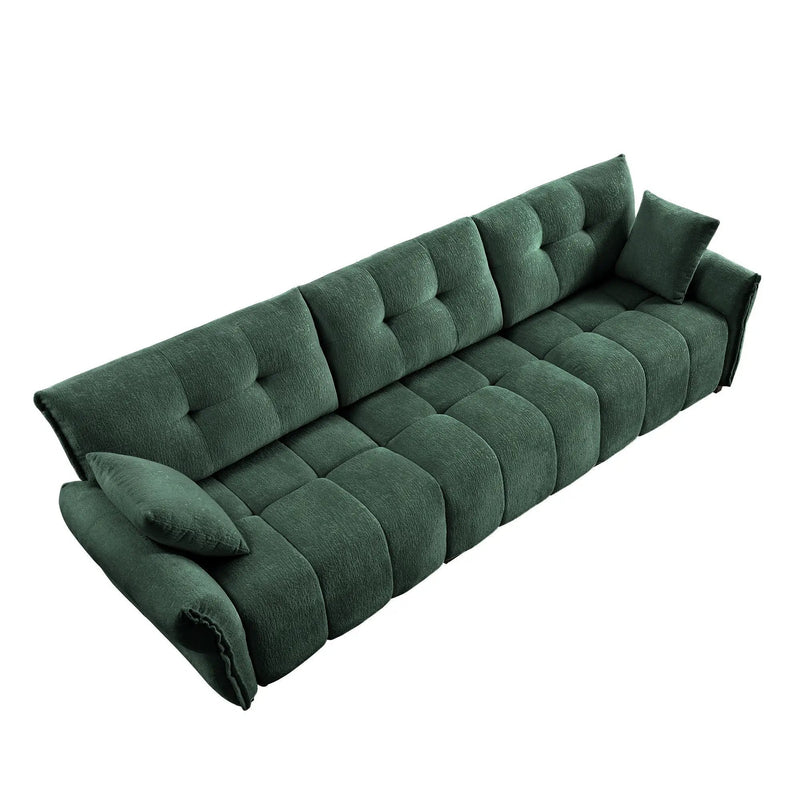 Elegant 3 Seater Sofa Set & Pillows Frame, High Rebound Cushions - Textured Green by HouseOfZazla