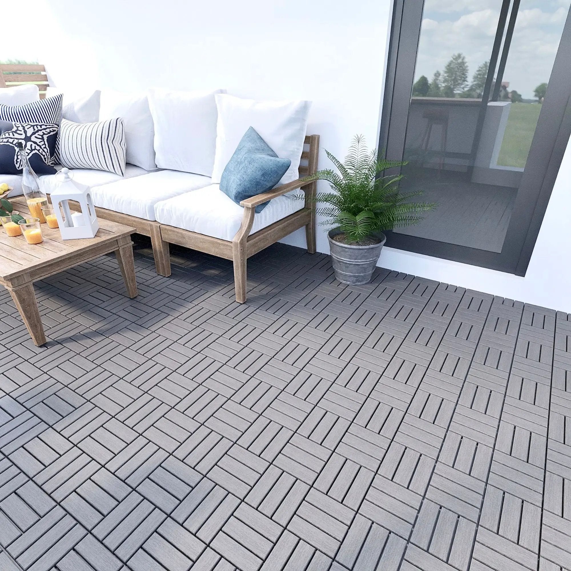 Acacia Wood Interlocking Deck Tiles Checker Pattern For Outdoor Flooring by HouseOfZazla