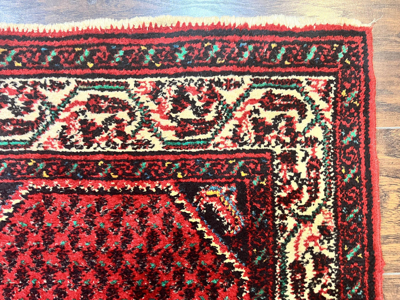 Persian Tribal Rug 2.6 x 5, Boteh Paisley Pattern, Red and Beige, Wool Hamadan Rug by Jewel Rugs