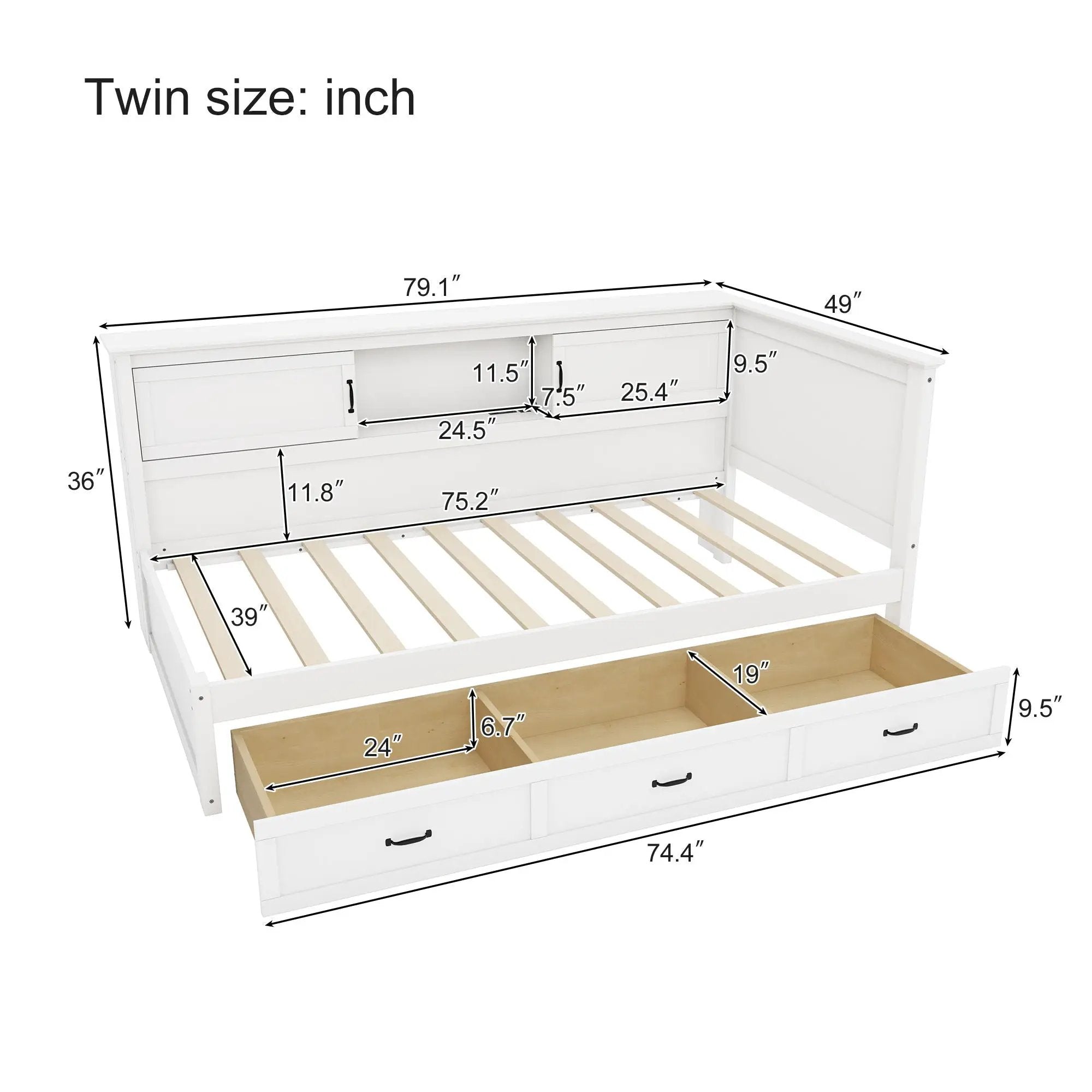 Twin Size L - Shaped Captain Bed With Drawer And Bookcase, LED Downlight And USB Charging Station - White by HouseOfZazla