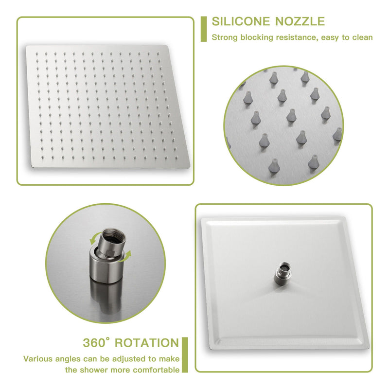 Modern Shower System With Waterfall Tub Spout, 12" Ceiling Mount Square Shower by HouseOfZazla