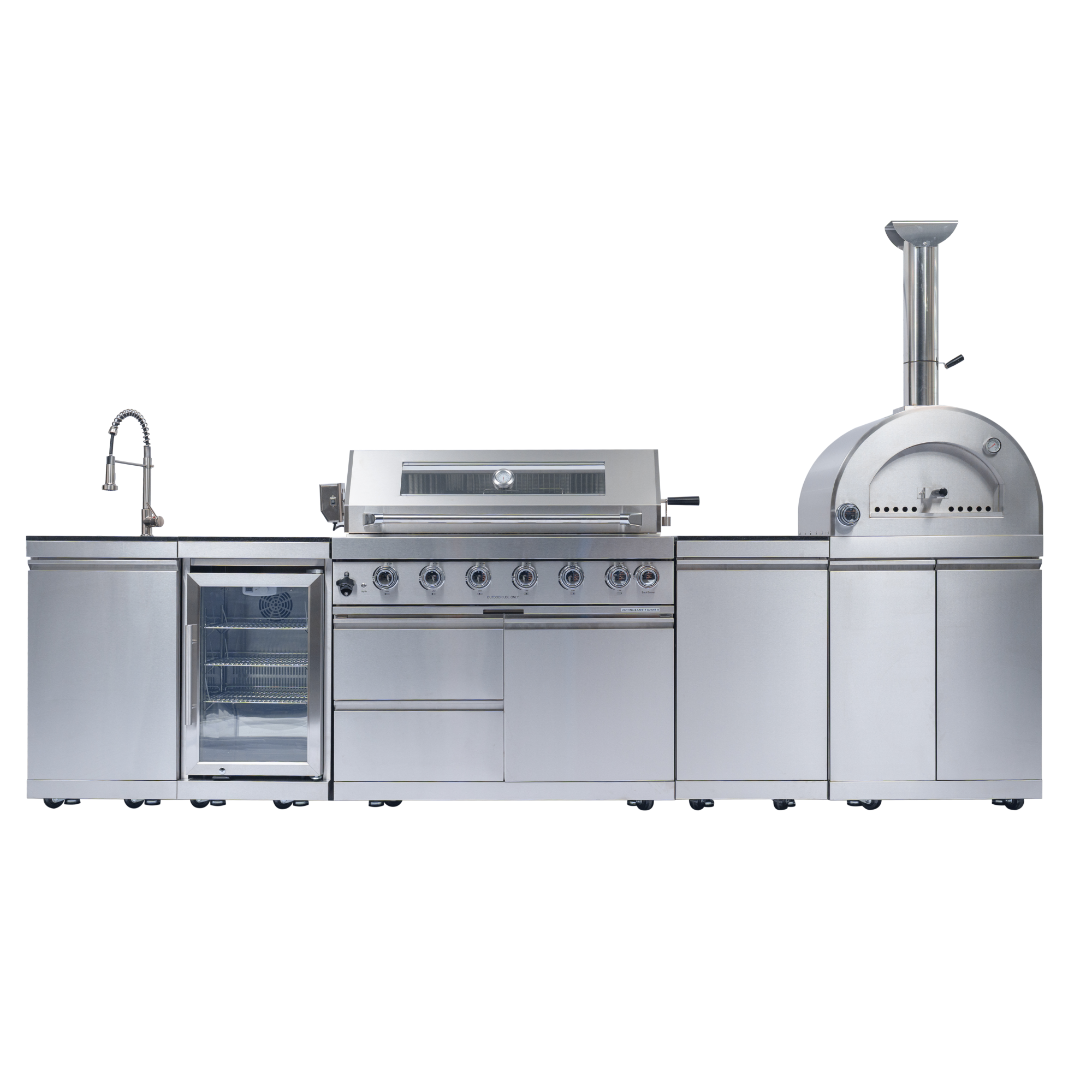 128" 120,000 BTU 6-Burner Outdoor Kitchen Island Grill with Pizza Oven by Chery Industrial