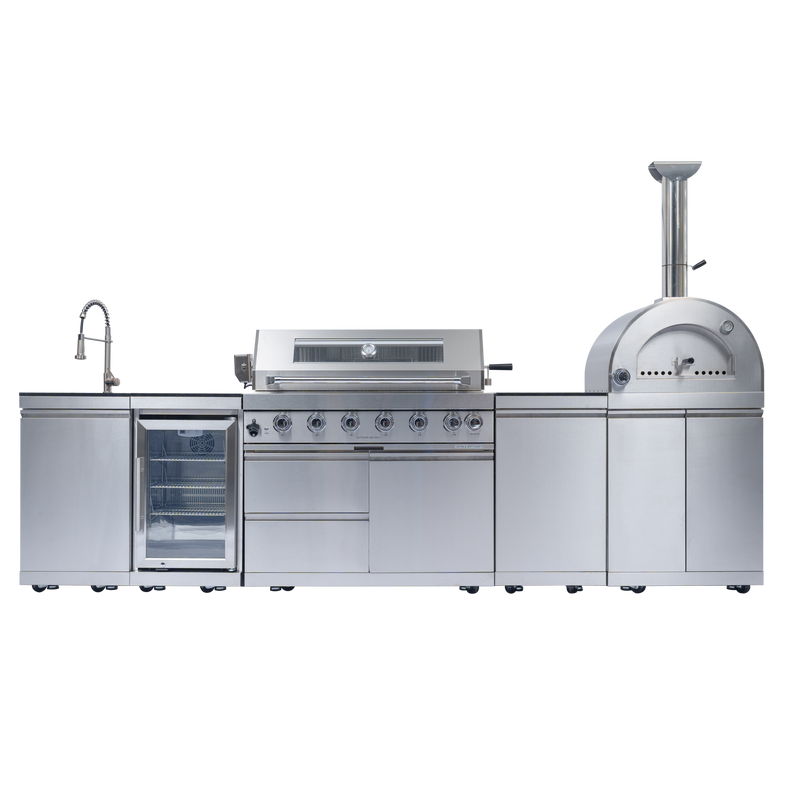 128" 120,000 BTU 6-Burner Outdoor Kitchen Island Grill with Pizza Oven by Chery Industrial