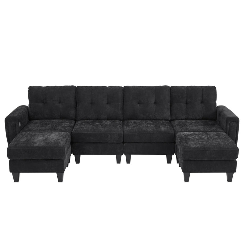 Modular Sectional Sofa With Movable Ottomans, USB Ports & Side Tables by Unique Piece Furniture