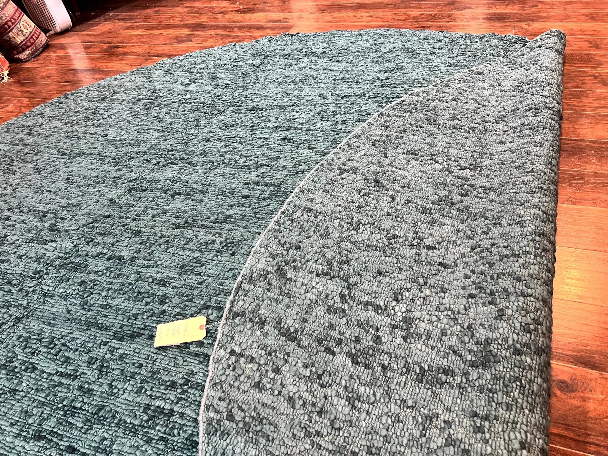 Large Round Indian Rug 11x11, Teal, Vintage Handmade Wool Carpet by Jewel Rugs