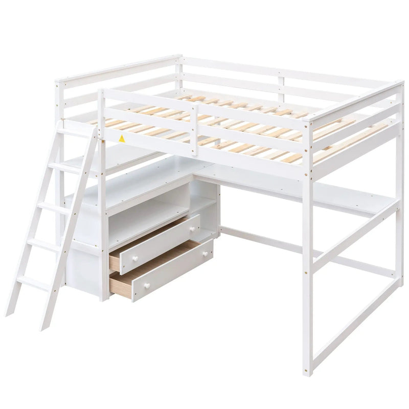 Modern Loft Bed With Built In Desk, Shelves, And 2 Drawers by Unique Piece Furniture