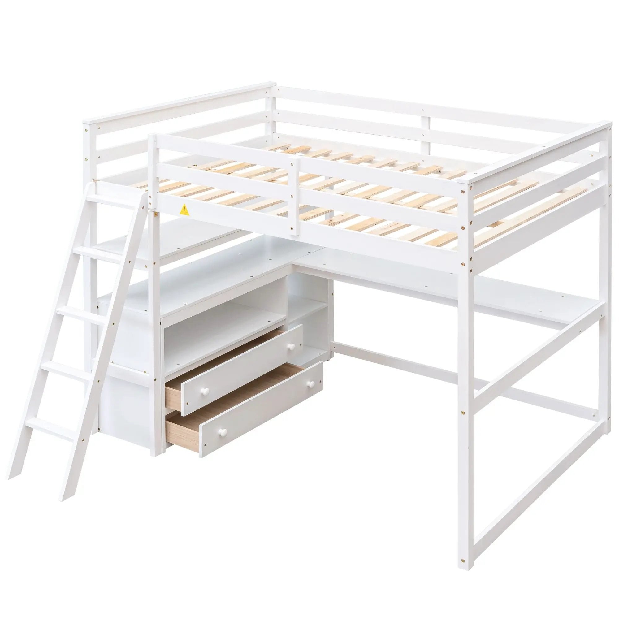 Modern Loft Bed With Built In Desk, Shelves, And 2 Drawers by HouseOfZazla