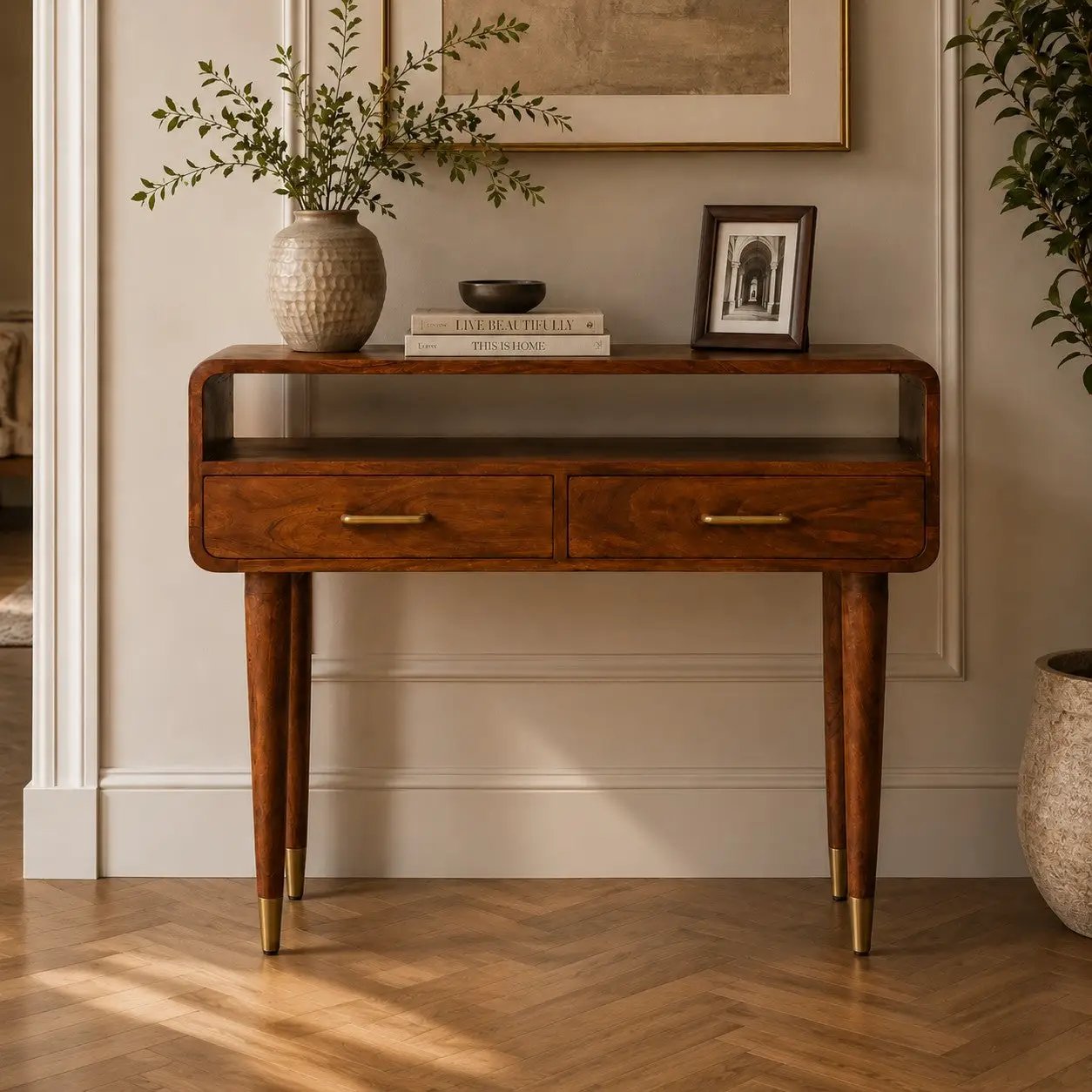 Solid Wood Valenza Curved Console Table by HouseOfZazla