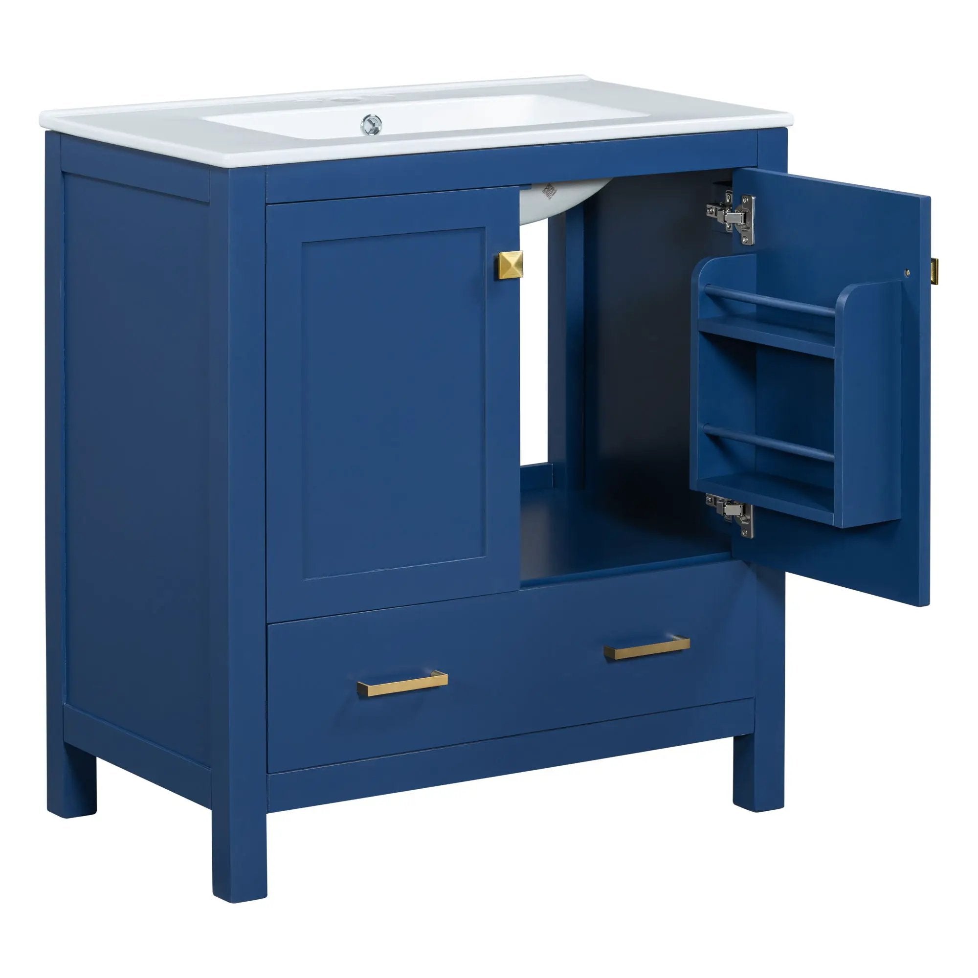 Bathroom Vanity With Single Sink, Combo Cabinet Undermount Sink, Bathroom Storage Cabinet With Two Doors And A Drawer, Soft Closing, Multifunctional Storage, Solid Wood Frame by HouseOfZazla