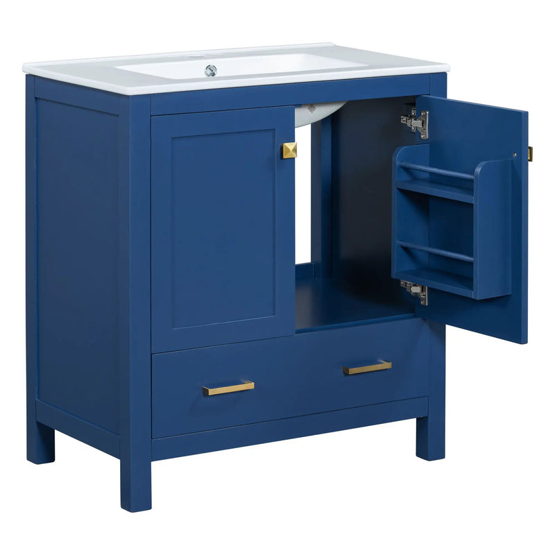 Bathroom Vanity With Single Sink, Combo Cabinet Undermount Sink, Bathroom Storage Cabinet With Two Doors And A Drawer, Soft Closing, Multifunctional Storage, Solid Wood Frame by HouseOfZazla