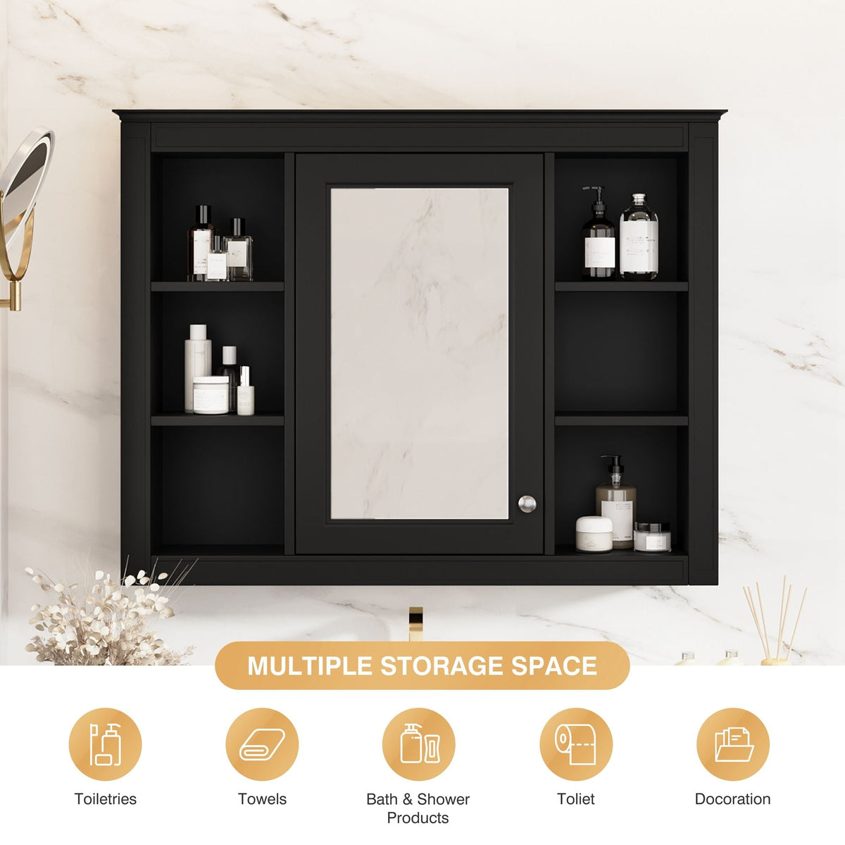 Wall Mounted Medicine Cabinet With Mirror, Storage Cabinet Featuring 6 Open Shelves And Adjustable Interior, photo 28 of 40