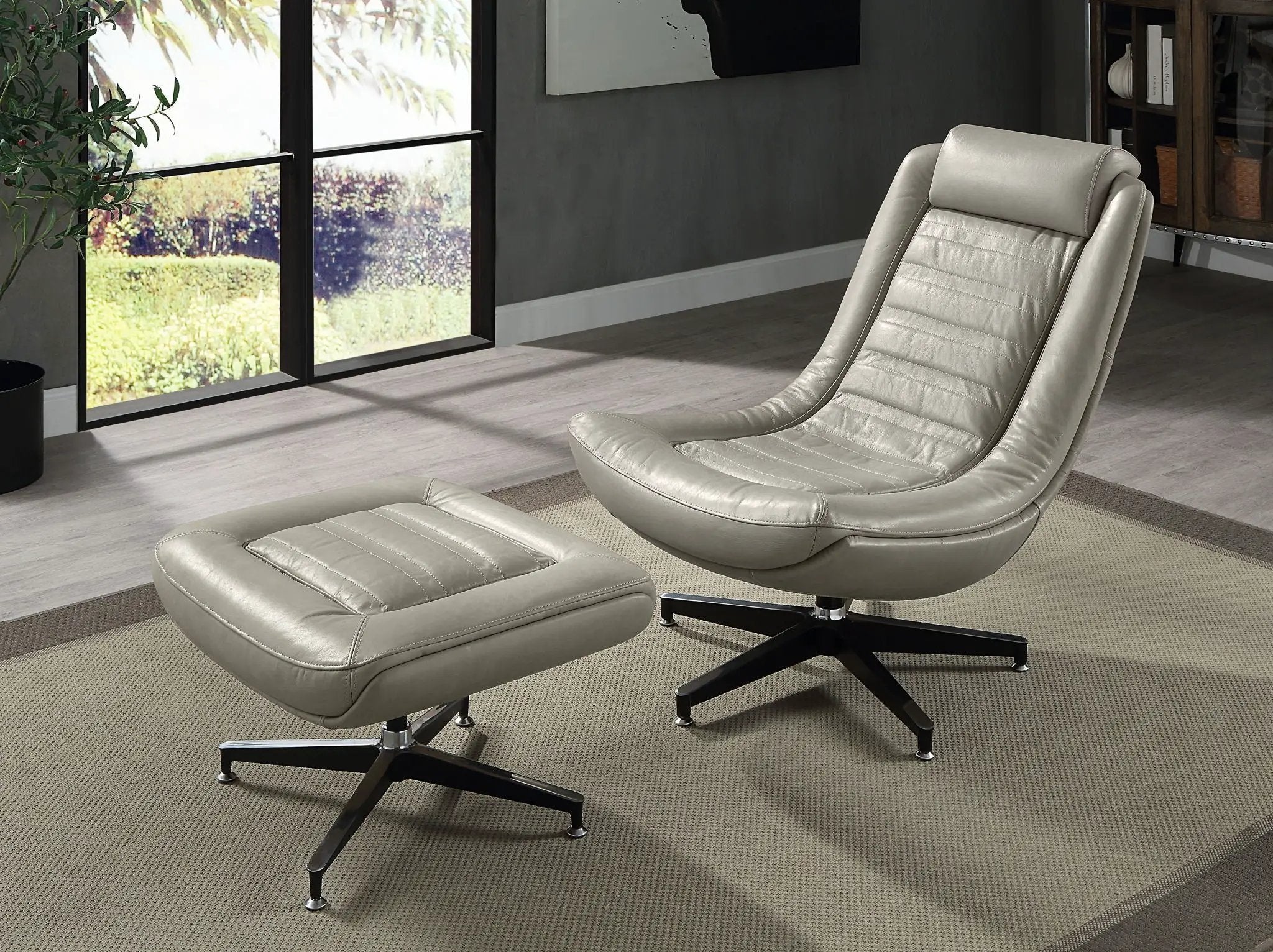 Piran - Twilight Top Grain Leather Accent Chair And Ottoman With Swivel - Gray by Unique Piece Furniture