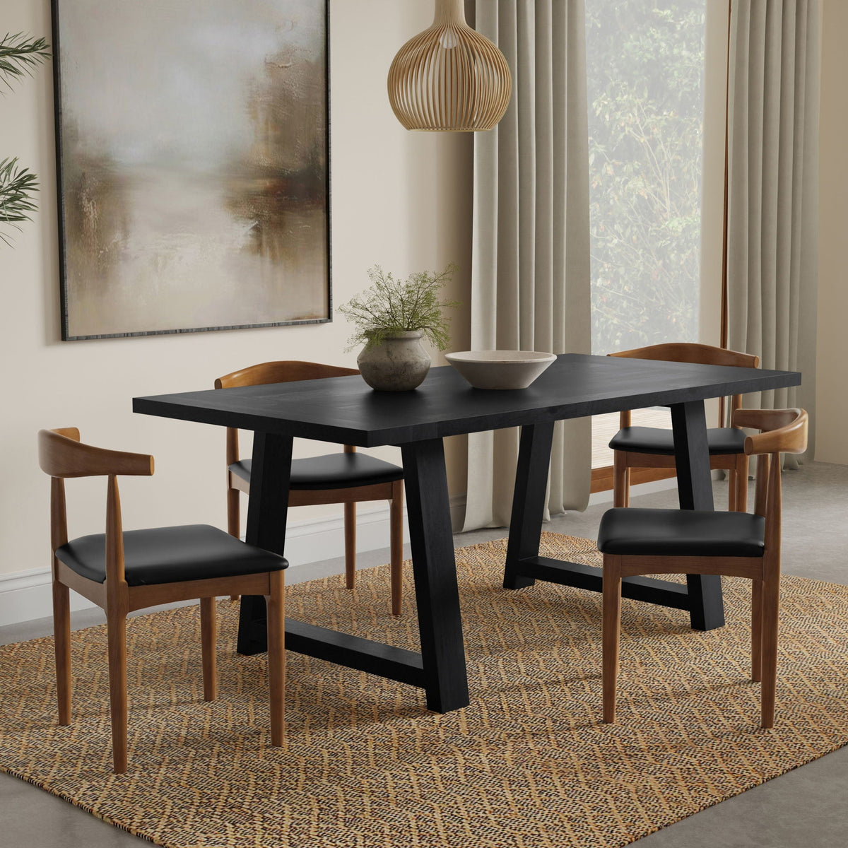 Whitley Dining Table with Sturdy Trestle Base - Light Brown, Dark Gray, White, Black, photo 31 of 40