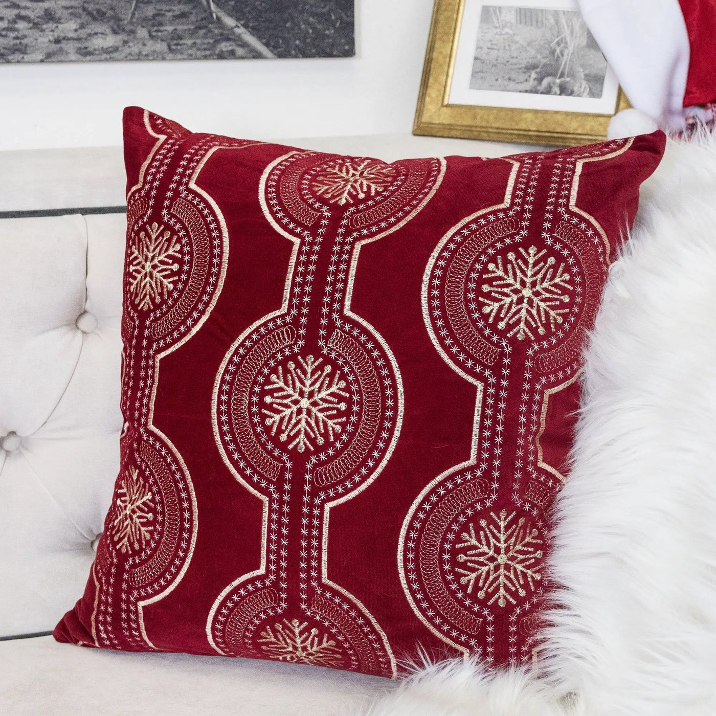 Holiday Throw Pillow With Snowflake Embroidery by HouseOfZazla