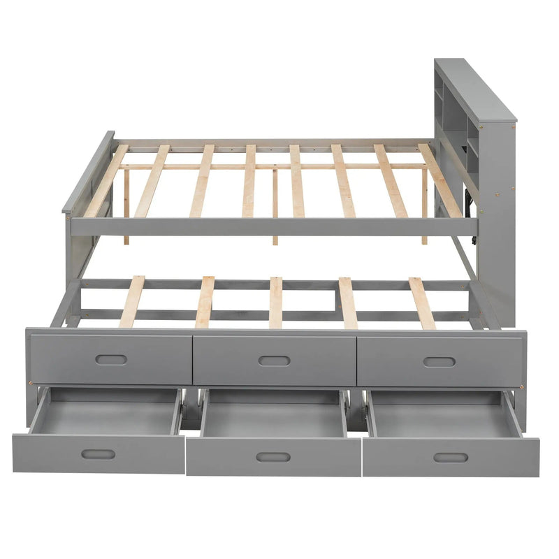 Platform Bed With Storage Headboard, USB, Trundle And 3 Drawers