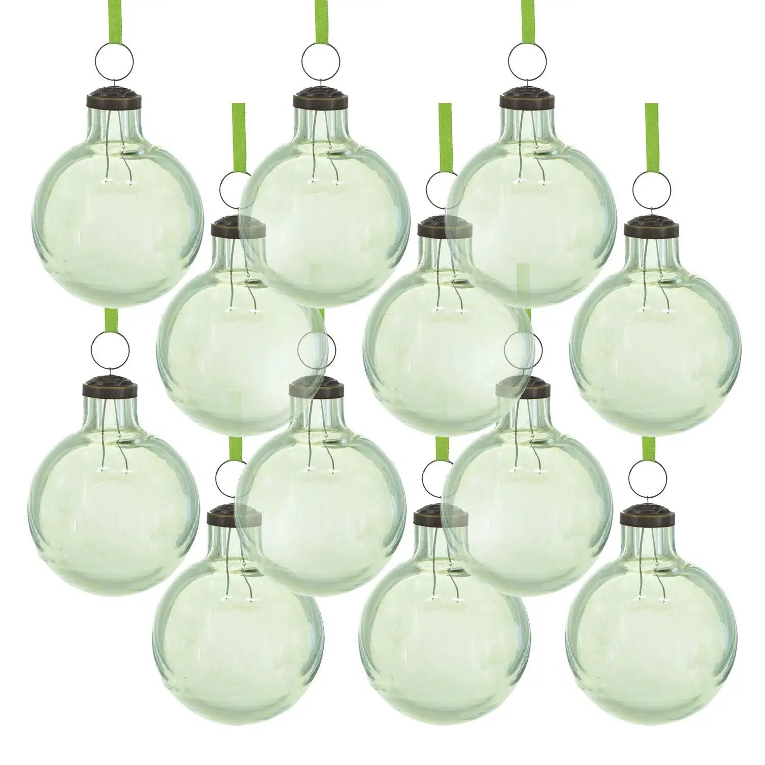 Long Neck Ball Ornaments, Glass Decorative Hanging Ball Christmas Tree Ornaments For Holiday Party Decorations (Set of 12) - Green by Unique Piece Furniture