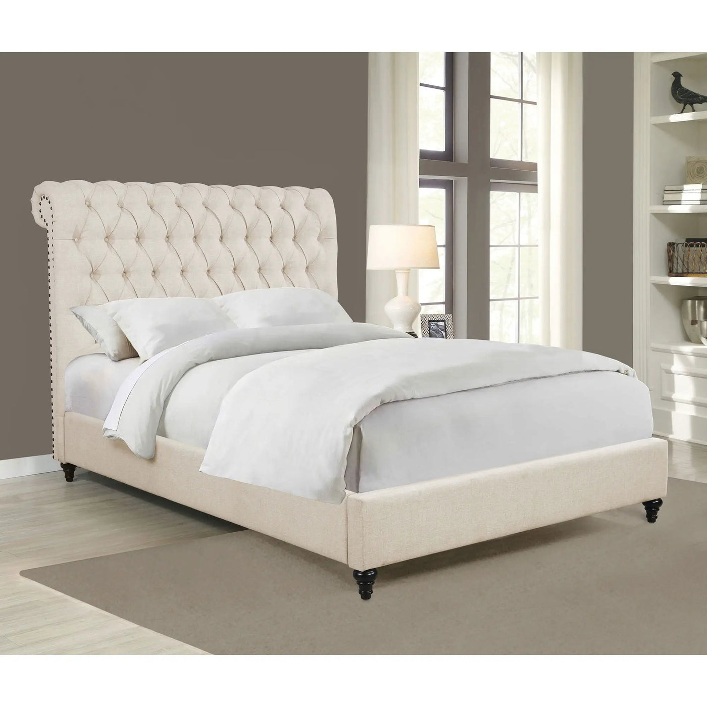 Clemence - Tufted Upholstered Bed With Rolled Back Design by HouseOfZazla