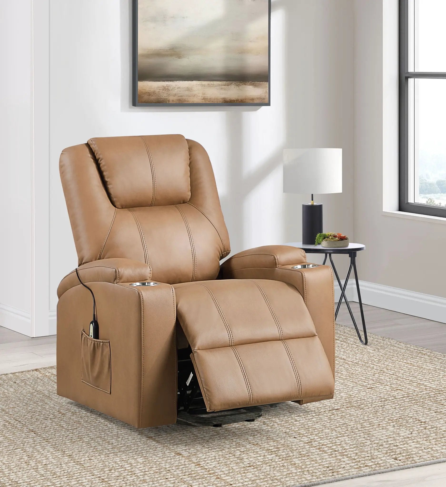 Armstrong Upholstered Power Lift Massage Recliner Camel by Unique Piece Furniture