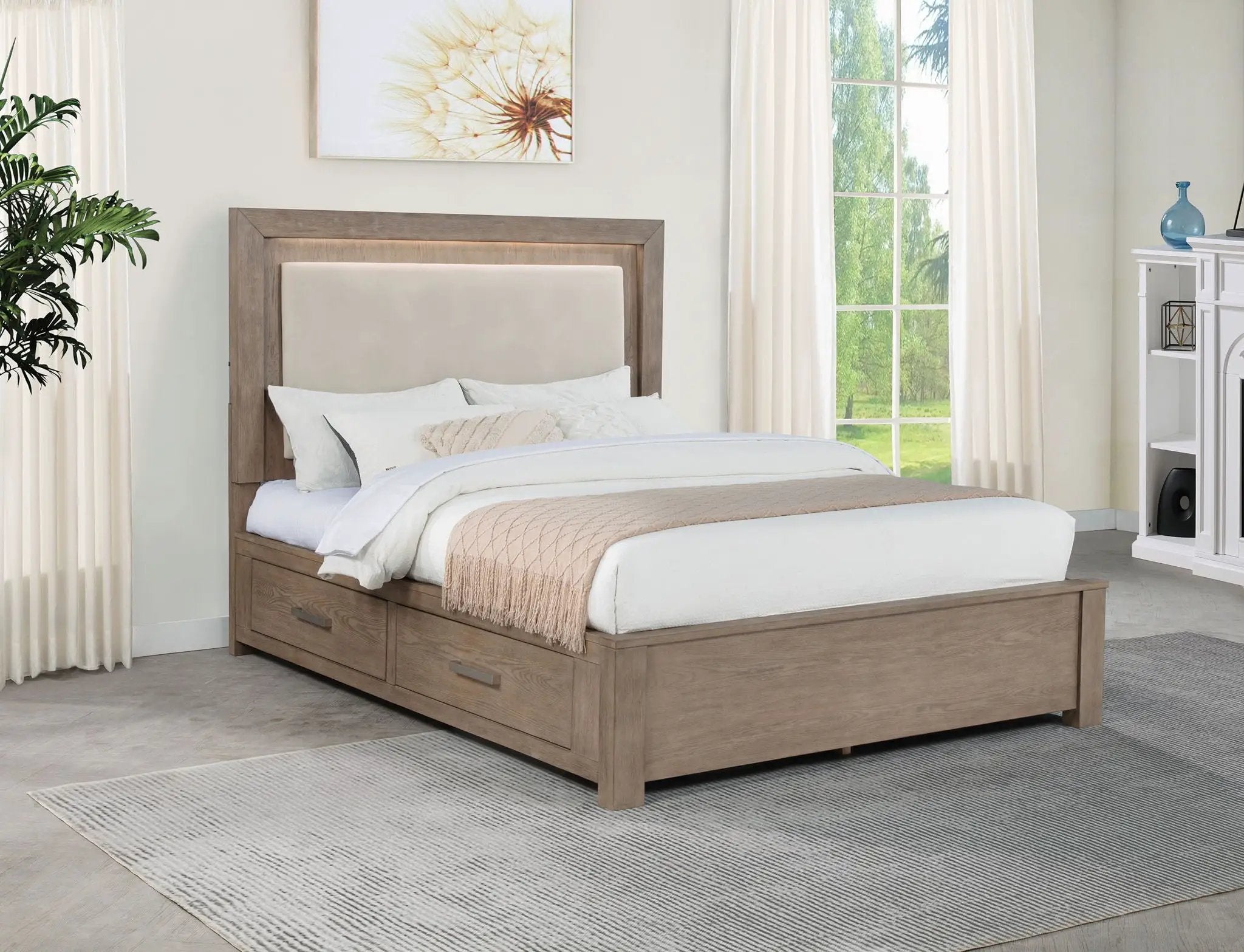 Kenora 56-inch Queen LED Storage Bed Barley Brown by Unique Piece Furniture
