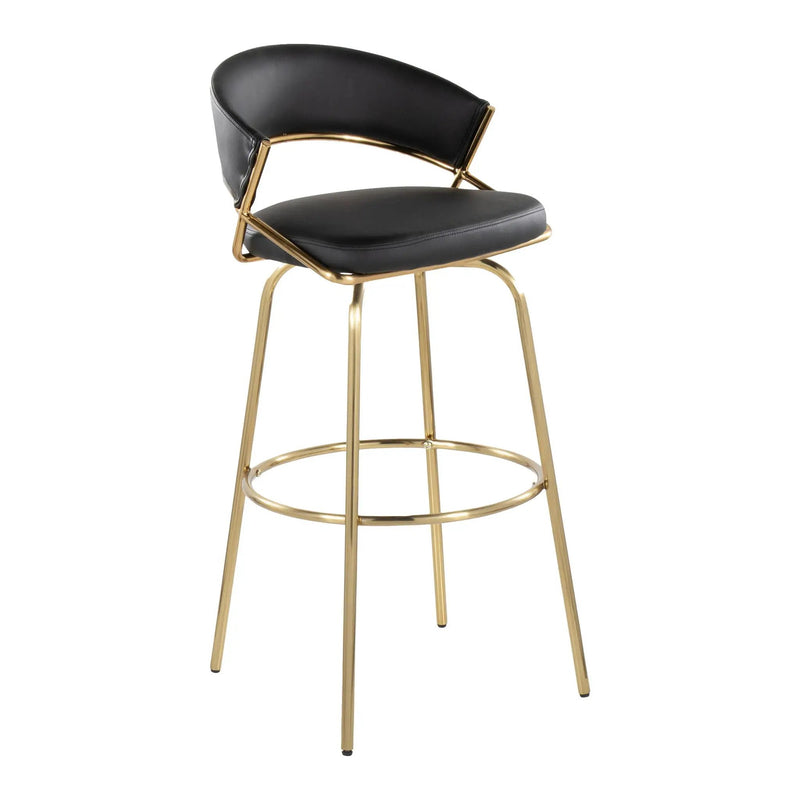 Jie - Fixed Height Contemporary Barstool With Swivel With Round Footrest (Set of 2) by HouseOfZazla
