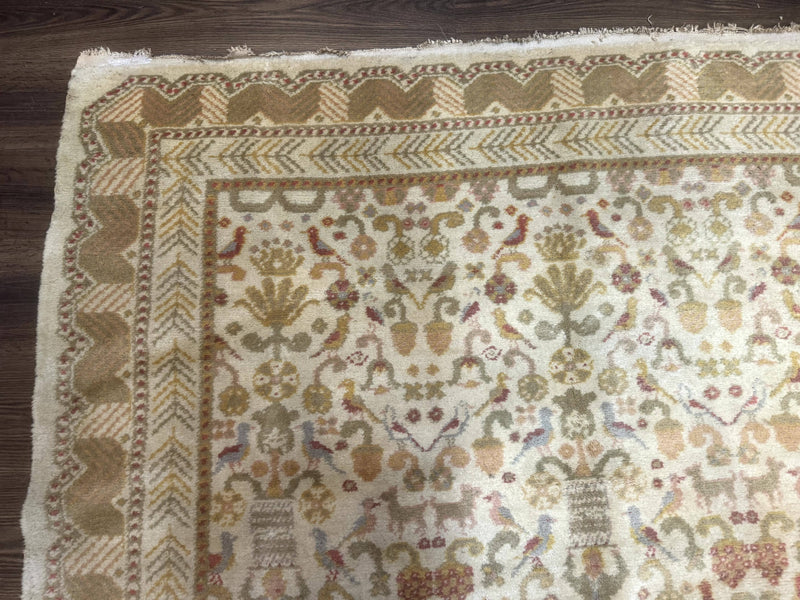 Large Spanish Portuguese Rug 9x15, Beige, Vintage, Allover Pattern, Wool by Jewel Rugs