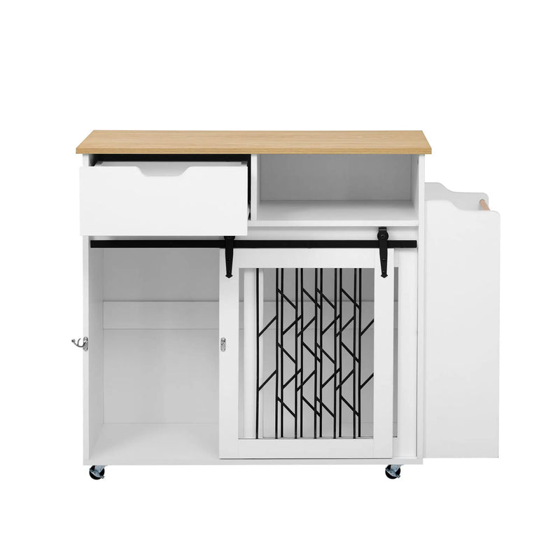 Modern Style 2 In 1 Pet Friendly Dog Crate Kitchen Island End Table Metal Pine - Natural / White by HouseOfZazla