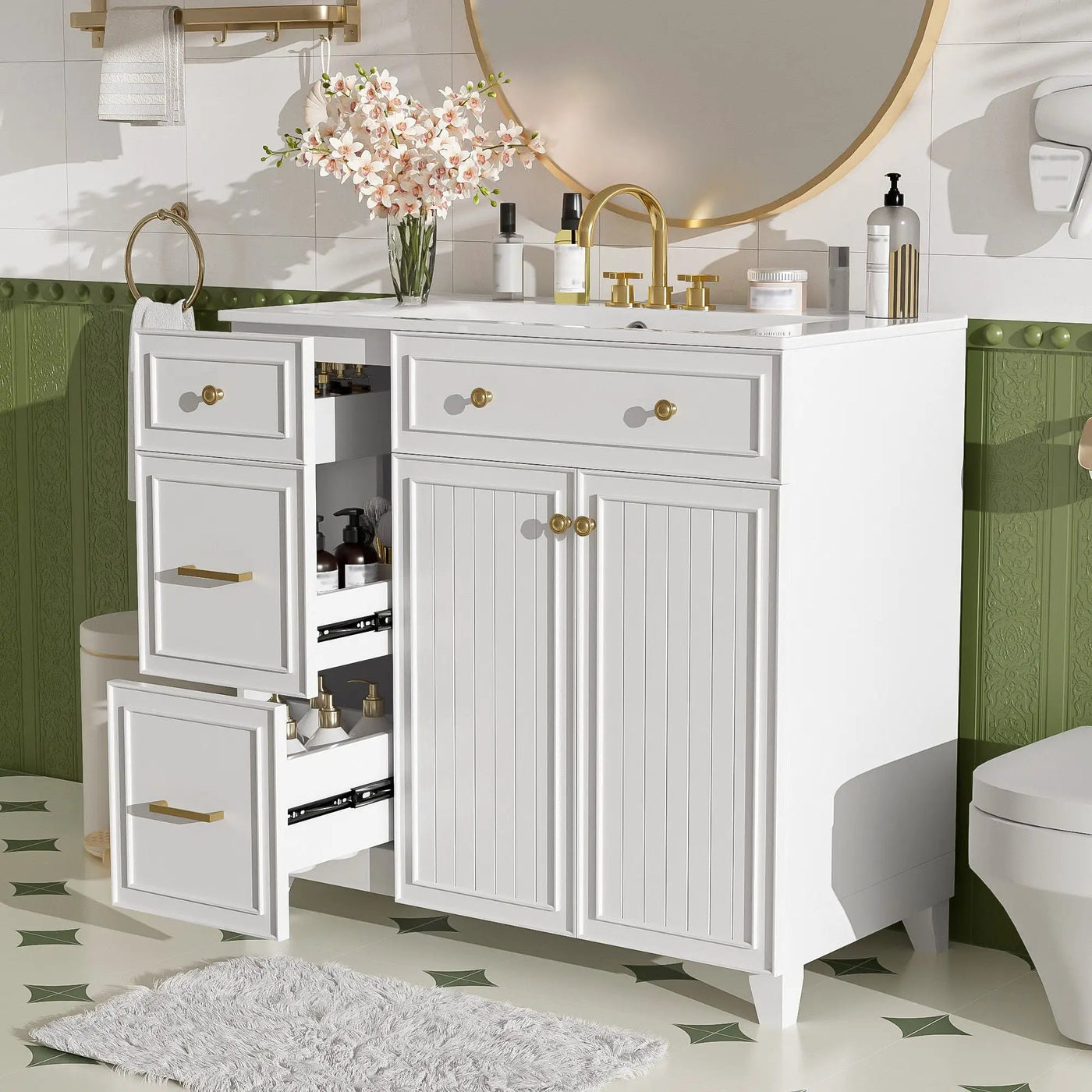 Bathroom Vanity With Sink, Soft Close Doors, Adjustable Shelves by HouseOfZazla