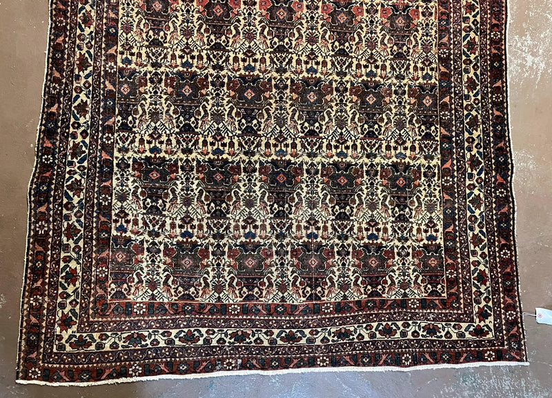 Antique Persian Afshar Rug 5x7, Wool Hand Knotted Oriental Carpet 5 x 7 ft, Repeated Motif Allover, Cream and Maroon, Tribal Rug, Medium Sized Rug, Zil-i-Sultan Design by Jewel Rugs