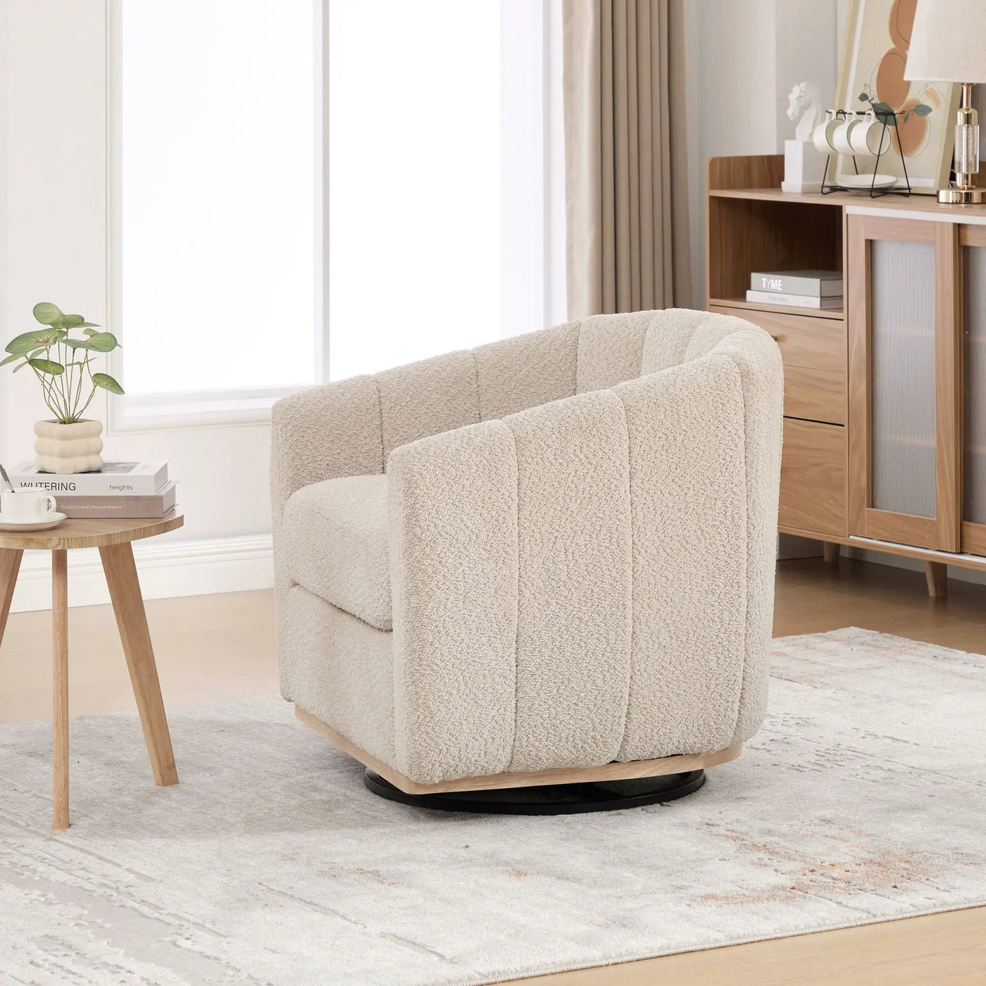 Swivel Upholstered Barrel Chair With Metal Base by Unique Piece Furniture