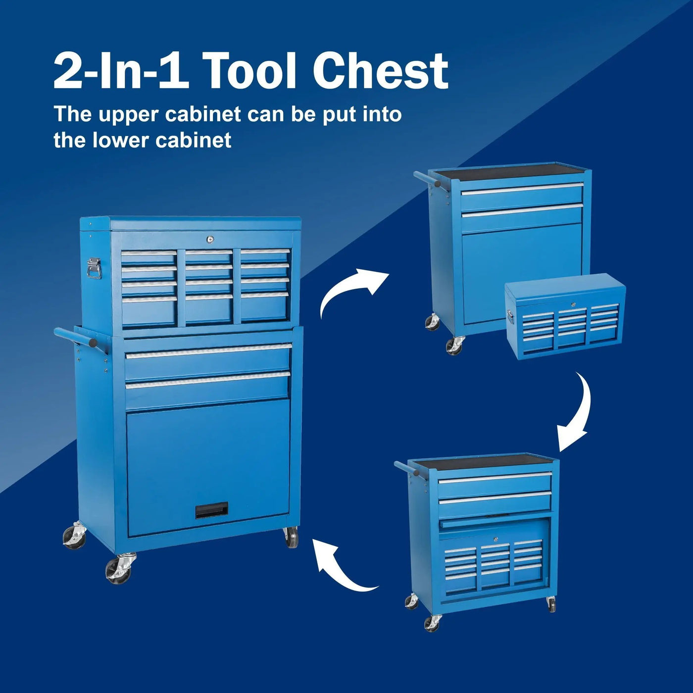 8 Drawer Rolling Tool Chest With 2 In 1 Detachable Top Box, Lockable Wheels by HouseOfZazla