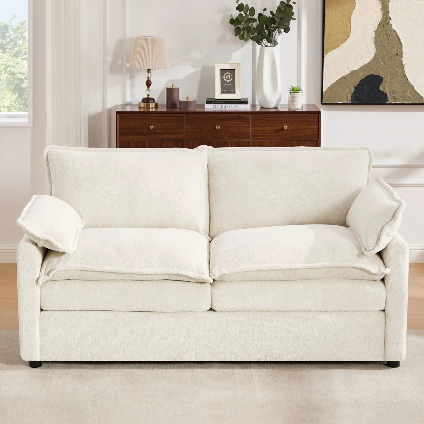 Modern Loveseat Sofa, Upholstered Couch With Side Storage Pockets by HouseOfZazla